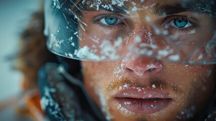 Partial view of a motorbike helmet with blurred face and space for text