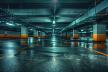 A large parking facility with many available parking spots