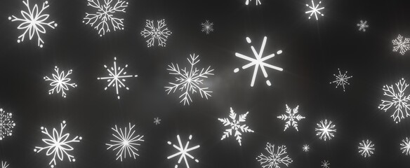 Snowflakes and bokeh lights on the blue Merry Christmas background. 3D render