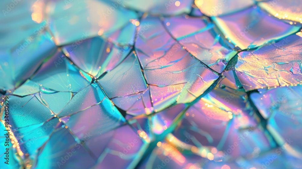 Poster A close-up shot of a broken glass surface with jagged edges and sharp shards