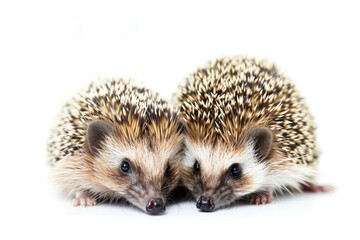 Obraz premium Small hedgehogs sit side by side, a cute and playful scene