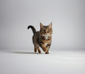 A Maine Coon cat running, full whole body, professional photography posing