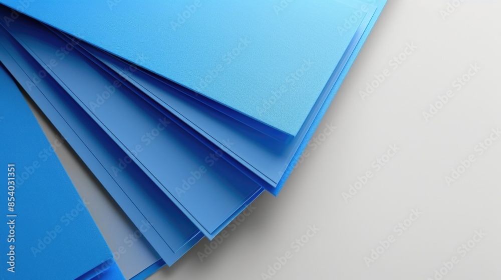 Poster a stack of blue folders placed on a flat surface, possibly used for organization or storage