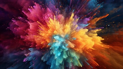 close-up shot of Holi powder exploding, creating a mesmerizing kaleidoscope of colors.