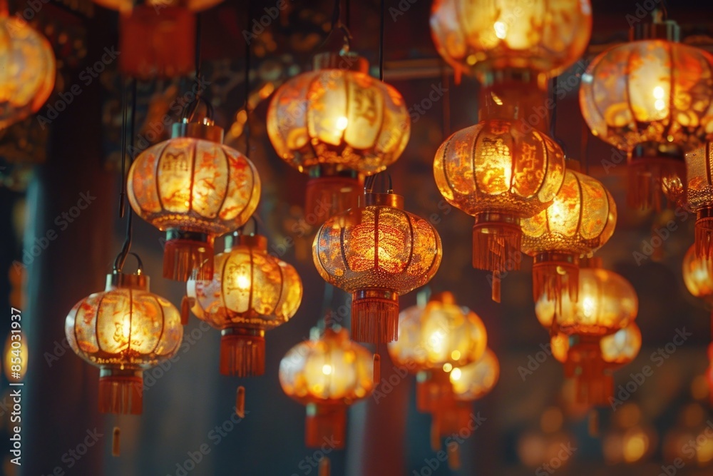 Poster Lanterns hung from the ceiling adding ambiance and warmth to any space