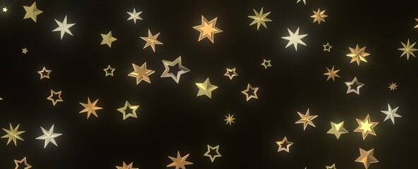 Twinkling Christmas Descent: Striking 3D Illustration Showcasing Falling Festive Twinkling Stars