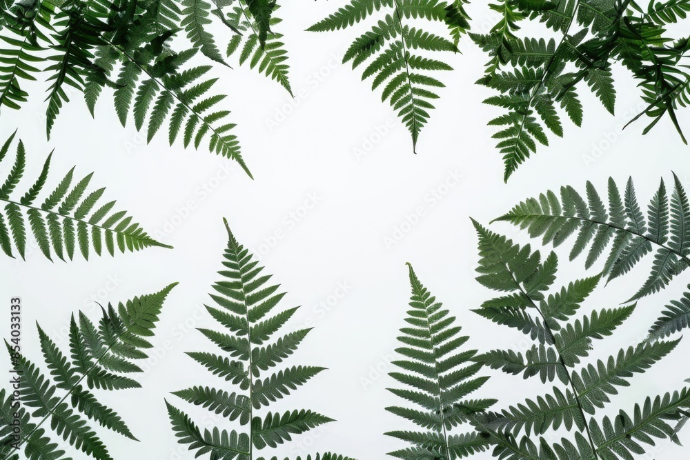 Aufkleber a group of fresh green leaves placed on a clean white surface, suitable for use in design projects o