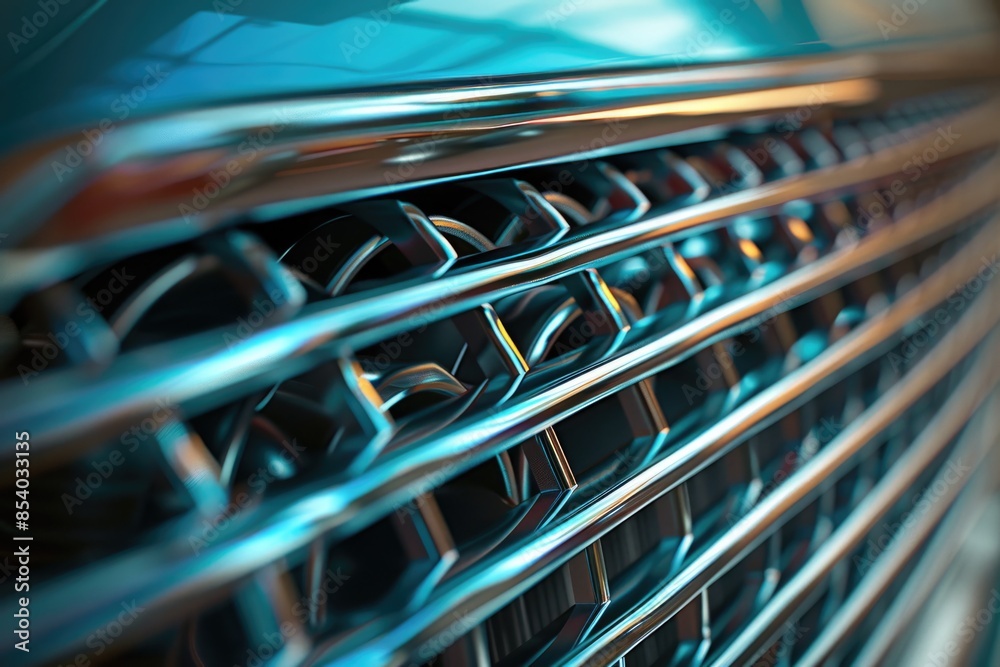 Poster a close-up view of a car's grille, suitable for automotive or design use