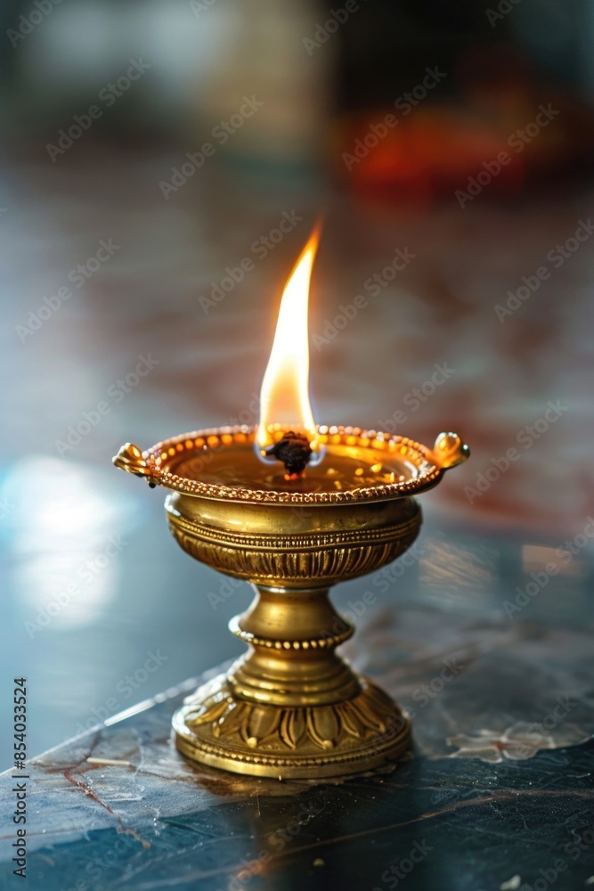 Poster a single lit candle sits on a wooden table with a simple background