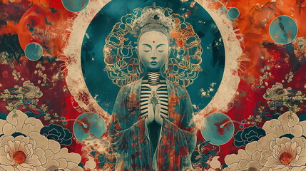 A digital artwork that takes the form of a skeleton, like the afterlife. This scene evokes an imaginative sense of beauty and contemplation.