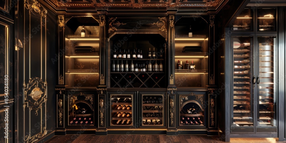 Poster a dimly lit wine cellar filled with rows of wine bottles