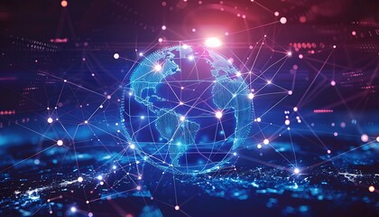 Obraz premium Global business network, digital technology, data exchange concept. Business Intelligence and cloud computing, digital marketing, data processing and blockchain with modern technology background