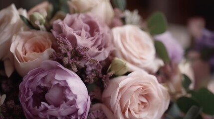 Obraz premium Beautiful purple, pink and white bridal bouquet