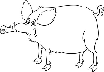 cartoon wild boar funny animal character coloring page
