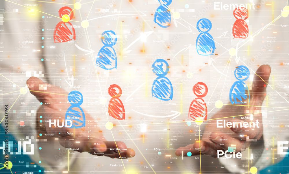 Poster Global network. Blockchain. 3D illustration. Neural networks and artificial intelligence. Abstract