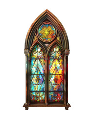 PNG of 3D Christian stained glass window, colorful design, religious imagery, isolated on white background