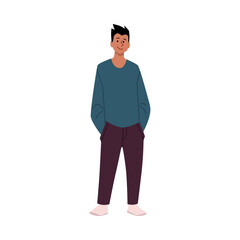 Vector illustration of a stylish guy in in casual street clothes: hoodie, jeans and sneakers