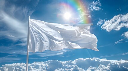 White Flag with a Rainbow A white flag with a rainbow