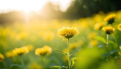 Summer image of yellow flowers that stand out beautifully among other flowers, background of a field of bright yellow flowers.
