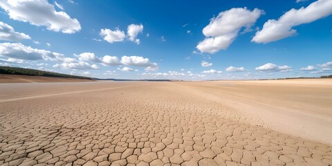 Climate change causing desertification and drought in Loteta reservoir area Gallur Spain. Concept Climate Change, Desertification, Drought, Loteta Reservoir, Gallur, Spain