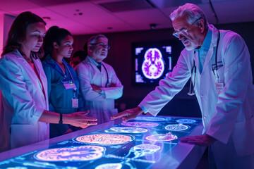 Exploring Hand Gestures: Diverse Colleagues at Medical Research Center Analyzing MRI Scans for Alzheimer's Cure