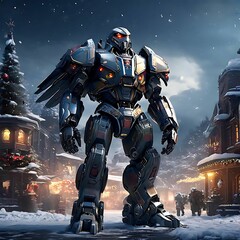 Fototapeta premium Falcon-mech-in-Christmas-season