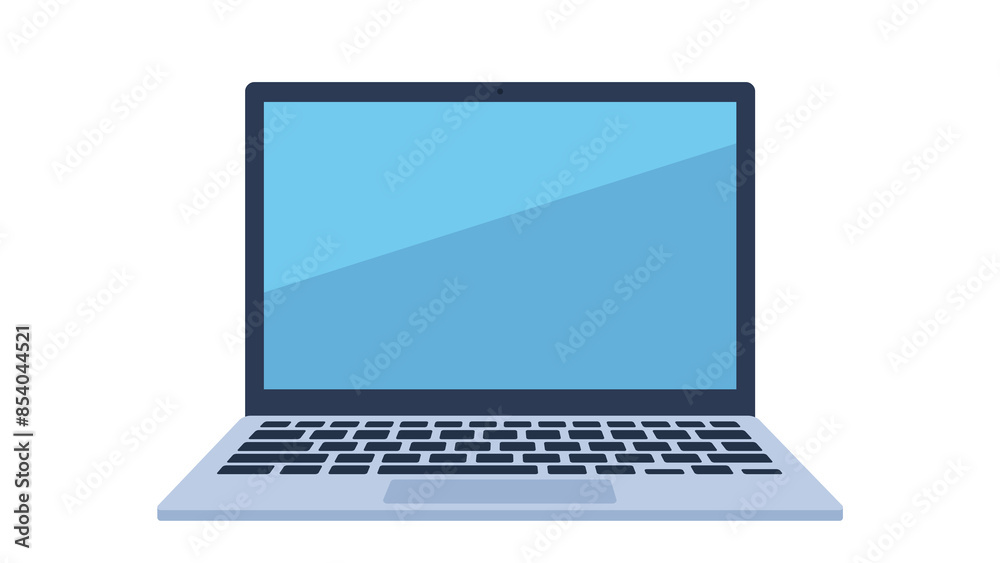 Fototapete Image of a laptop on a single color background. The laptop screen is clear, there is only a reflection of light on it. Graphics in flat design style.