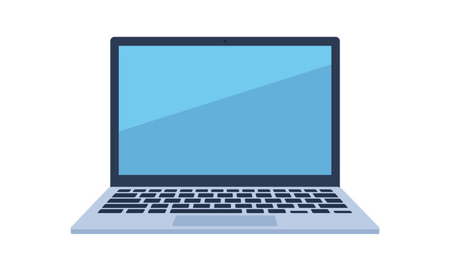 Image of a laptop on a single color background. The laptop screen is clear, there is only a reflection of light on it. Graphics in flat design style.