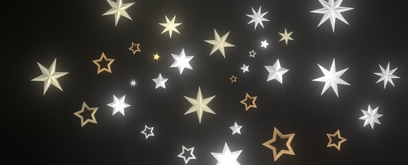 XMAS Stars - Holiday golden decoration, glitter frame isolated -