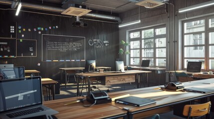 Futuristic classroom with immersive technology
