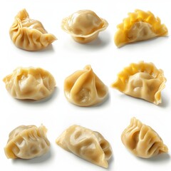 Raw Dumplings Set Isolated, Uncooked Ravioli, Gyoza, Dim Sum, Jiaozi, Pelmeni, Momo, Tortellini