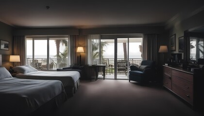 Hotel room at a beach resort. Generative AI, Generative, AI