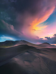 Wüste Regenbogen Farben Landschaft Fantasie mit vielen Hügel und Dünen