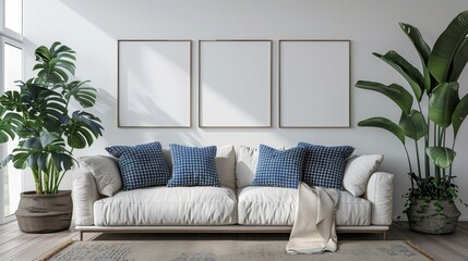 Mock up frame in cozy room interior background