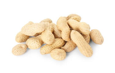 Pile of fresh unpeeled peanuts isolated on white