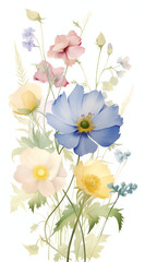 Pattern made of bouquet of flowers in pink, blue, orange color on white background. Natural concept.