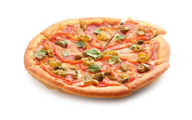 Delicious hot pizza Diablo isolated on white