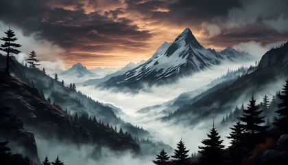 Morning fog in the mountains. Generative AI, Generative, AI