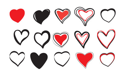 Collection of  red and black  heart illustrations,Hand drawn hearts.Vector symbol icon set.black and white.illustration design.