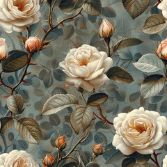 seamless botanical flower vintage pattern on dusty
