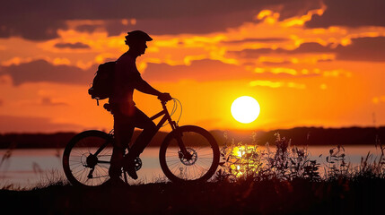 Obraz premium silhouette of a cyclist on the sunset
