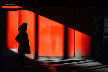 Minimalist Street Photography Featuring Silhouette Against Red Wall