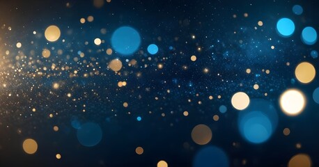 abstract background with Dark blue and gold particles. Christmas Golden light shine particles bokeh on a navy blue background. Gold foil texture. 