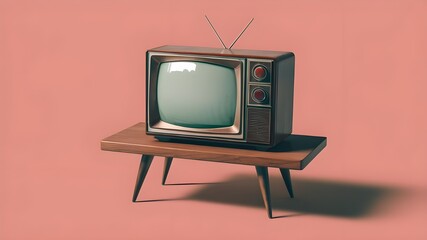 Retro TV Set in 3D - Realistic Vector with Clear Screen on Wooden Table