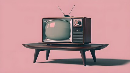 Retro TV Set in 3D - Realistic Vector with Clear Screen on Wooden Table