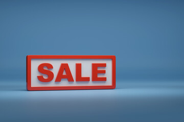 Three-dimensional sale sign white copy space. 3d illustration.