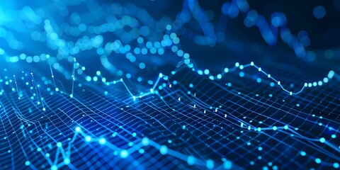 Futuristic blue data analytics graphs illustrating digital growth and cyber trends. Concept Data Visualization, Futuristic Technology, Digital Growth, Cyber Trends, Blue Graphs