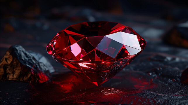 Shiny Red Ruby Gemstone in Dark Setting