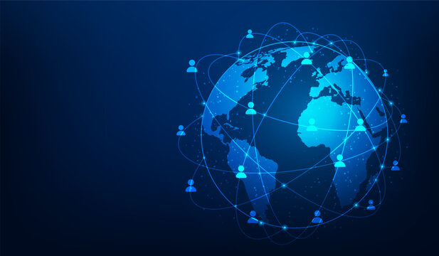 global people communication and connection social network technology. internet big data customer on blue dark background. Human resources. vector illustration fantastic.