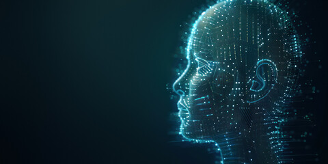 Obraz premium Digital human head profile with glowing lines